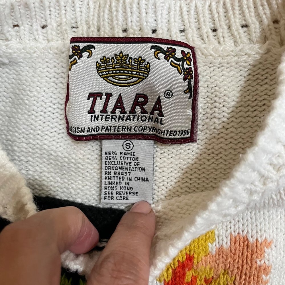 Vintage 80s Tiara International Floral Bouquet Knitted Sweater Shirt Blouse Sz S - Picture 9 of 11